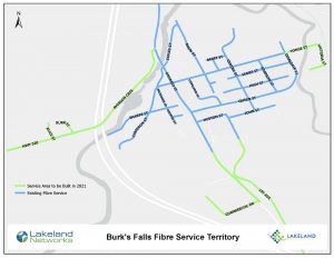 Map of Lakeland Networks Fibre Internet Coverage Burk's Falls