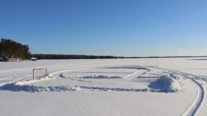 Hockey net on frozen muskoka lake