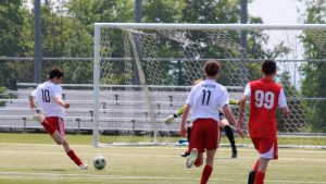 Young people playing soccer