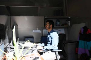 Lakeland Networks employee Sidharth Mahajan in his office