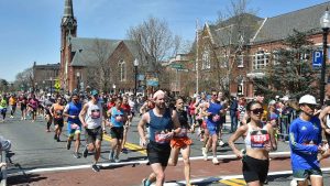 Lakeland employee Fraser Burgess at the start of the Boston Marathon in 2022