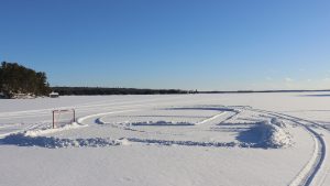 Hockey net on frozen muskoka lake